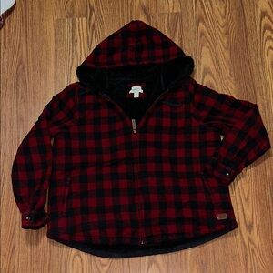 LL Bean Buffalo Plaid Sherpa Lined Full Zip Flannel Hoodie Womens XL Relaxed Fit